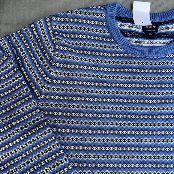 J. Crew Size L Style BK246 Fair Isle Cotton Sweater Light Weight Blue White - Picture 3 of 5